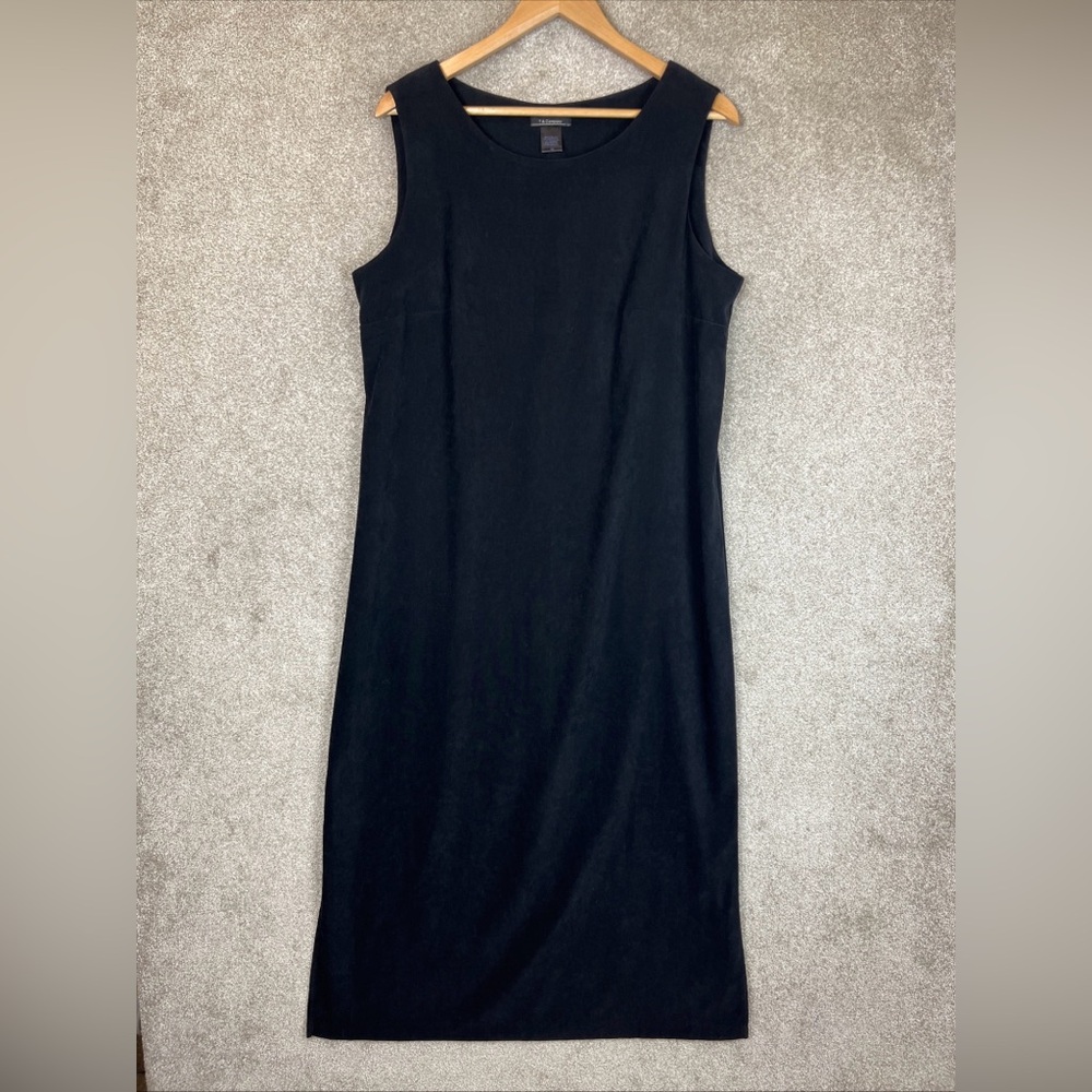 T & Company Vintage Dress Womens 14 Black Maxi Sleeveless Side Slits- 2951*